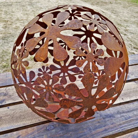 Rustic metal flower sphere sculpture garden ornament decoration